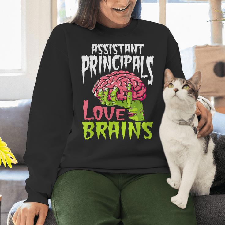 Assistant Principals Love Brains Zombie Teacher Halloween Women Crewneck Sweatshirt, gift for family, gift for coworker