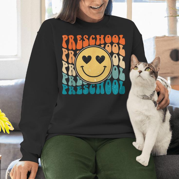 Back To School Groovy Smile Preschool Teachers Students Kids Women Crewneck Sweatshirt, gift for family, gift for coworker