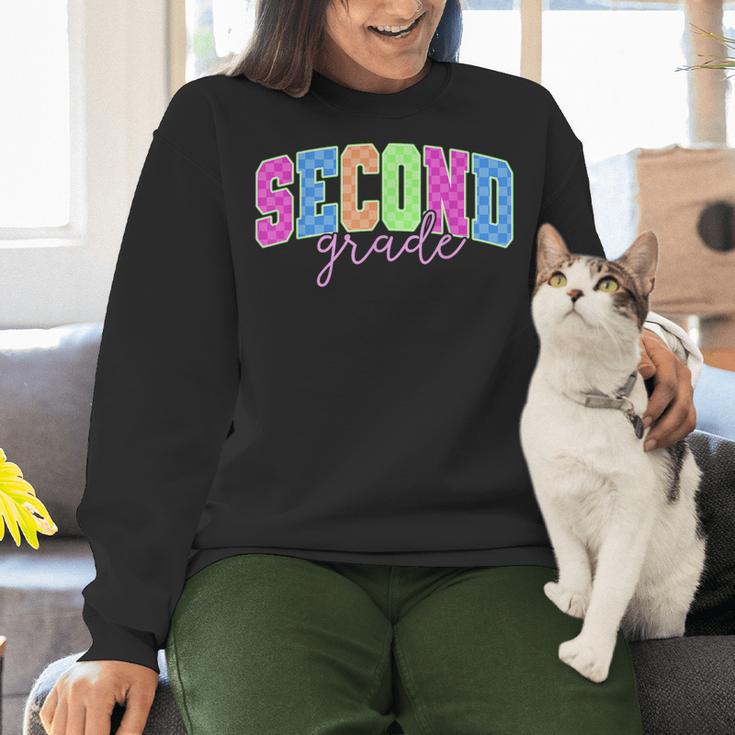 Back To School Neon Checkered Second Grade Colorful Teacher Women Crewneck Sweatshirt, gift for family, gift for coworker Back To School Neon Checkered Second Grade Colorful Teacher Women Crewneck Sweatshirt, gift for family, gift for coworker