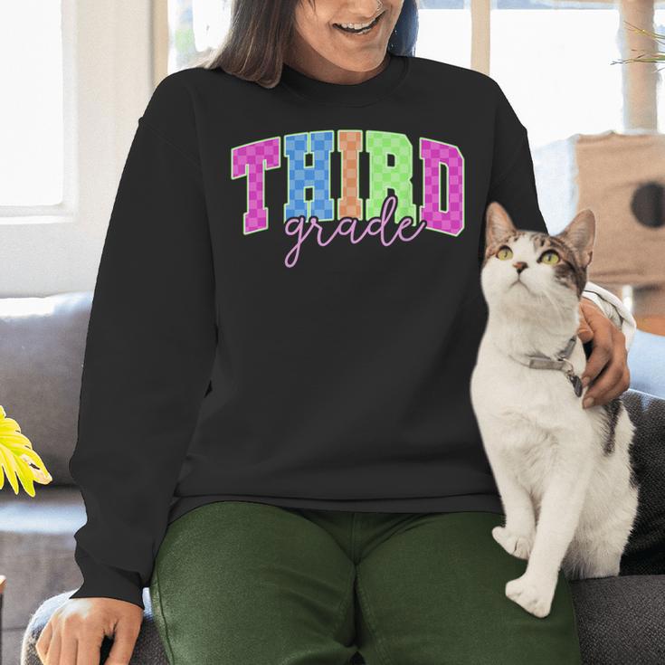 Back To School Neon Checkered Third Grade Colorful Teacher Women Crewneck Sweatshirt, gift for family, gift for coworker