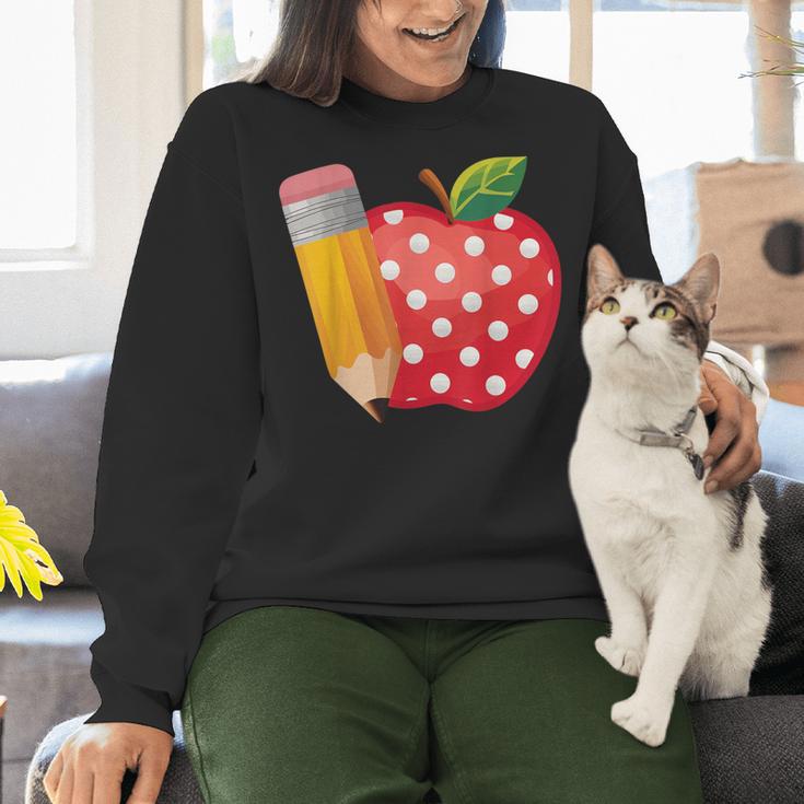 Back To School Pencil And Apple Teacher Student Women Crewneck Sweatshirt, gift for family, gift for coworker Back To School Pencil And Apple Teacher Student Women Crewneck Sweatshirt, gift for family, gift for coworker