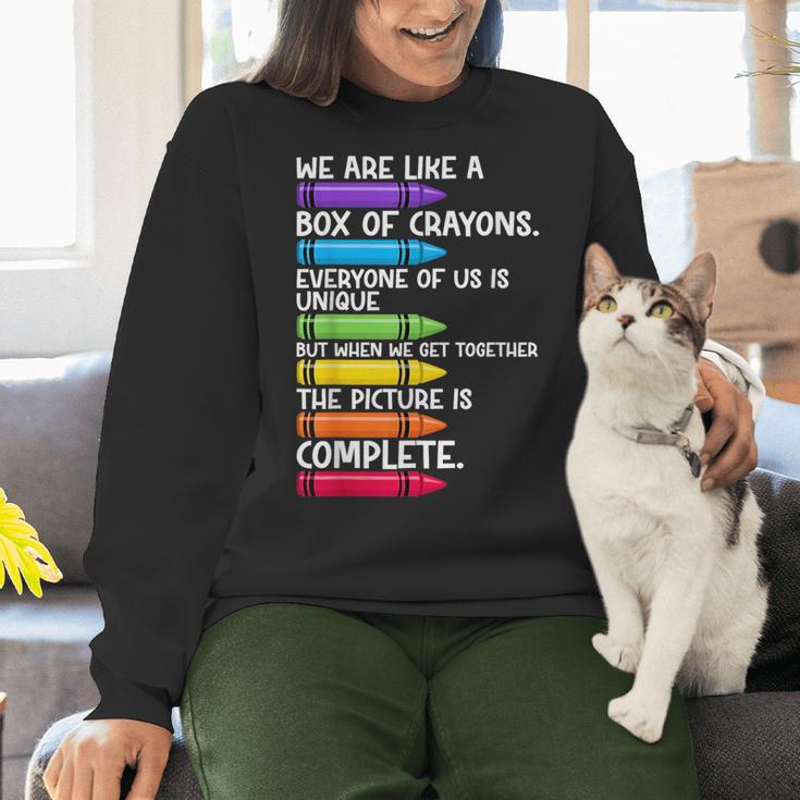 Back To School Teacher We Are Like A Box Of Crayons Women Crewneck Sweatshirt, gift for family, gift for coworker