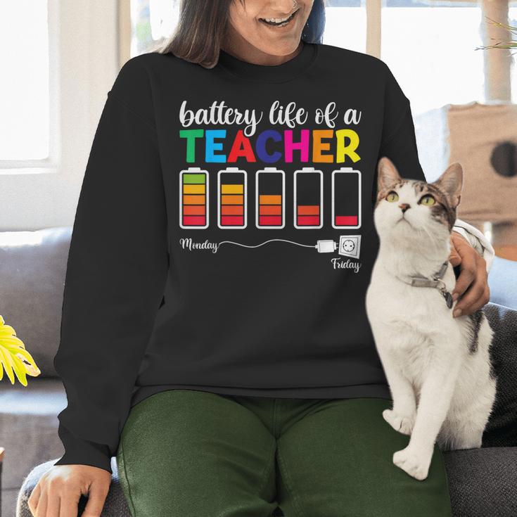 Battery Life Of a Teacher Shirt Thanksgiving Teacher Women Crewneck Sweatshirt, gift for family, gift for coworker