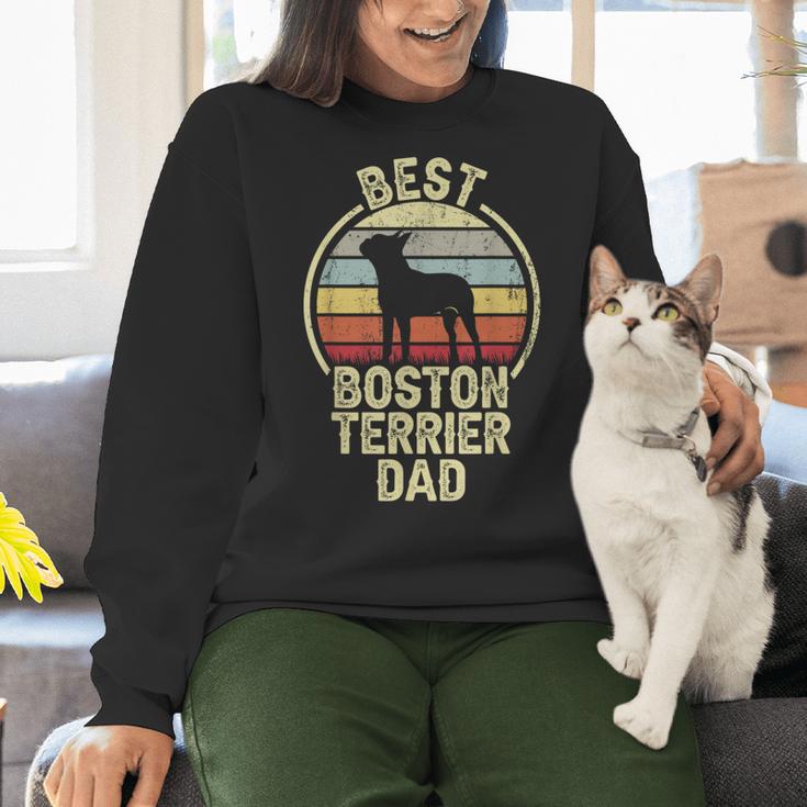 Best Dog Father Dad Vintage Boston Terrier For Men Women Women Crewneck Sweatshirt, Boston Terrier Dad Sweatshirts, gift for family, gift for coworker
