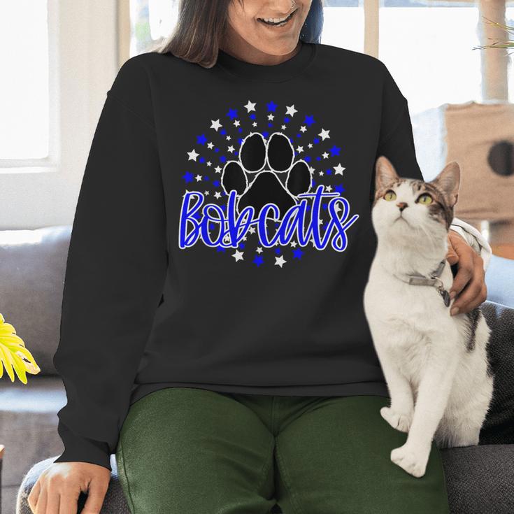 Blue Bobcats School Spirit Coquette Bow Mascot Teacher Women Crewneck Sweatshirt, gift for family, gift for coworker
