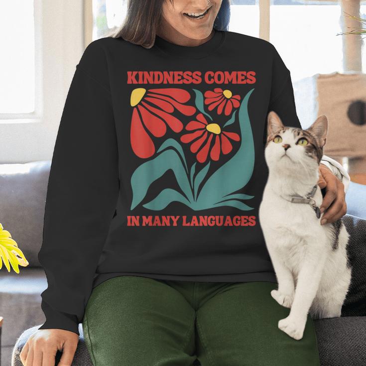 Boho Flower ESL Teacher Kindness Comes In Many Languages Women Crewneck Sweatshirt, Esl Teacher Sweatshirts, gift for family, gift for coworker