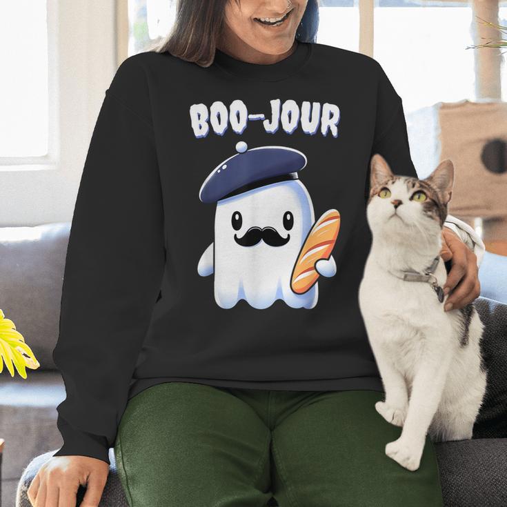 Boo Jour Ghost French Teacher Vintage Teacherlife Groovy Women Crewneck Sweatshirt, Groovy Teacher Sweatshirts, gift for family, gift for coworker