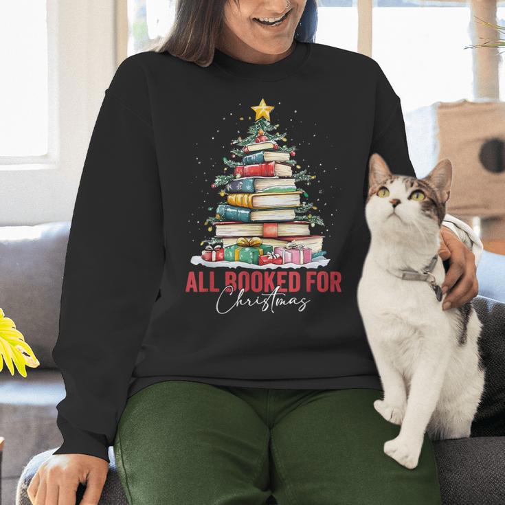 All Booked For Christmas Xmas Tree Teacher Holiday Pajamas Women Crewneck Sweatshirt, gift for family, gift for coworker