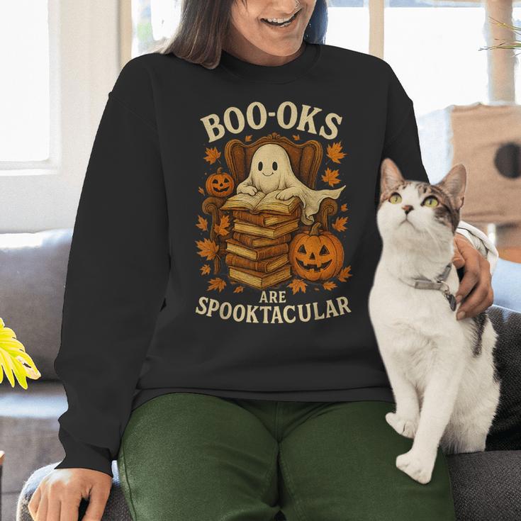 Books Are Spooktacular Ghost Book Reading Halloween Teachers Women Crewneck Sweatshirt, gift for family, gift for coworker