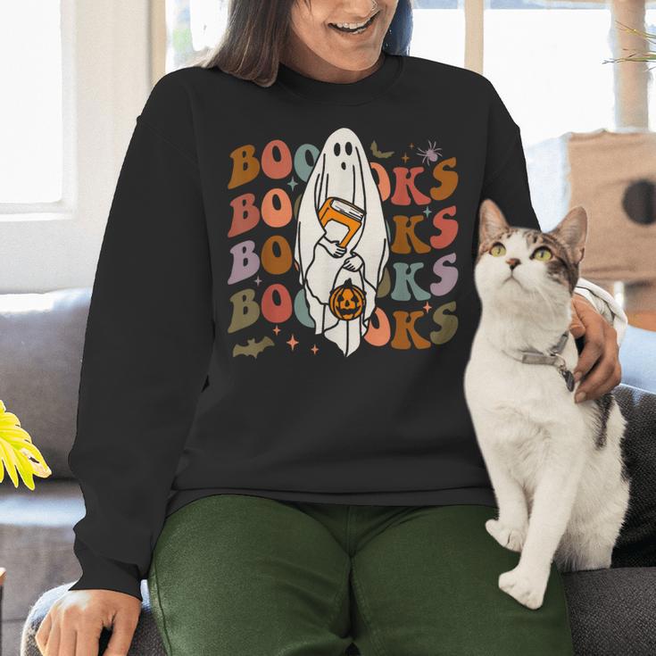 Booooks Ghost Halloween Groovy Vintage Teacher Book Reading Women Crewneck Sweatshirt, Groovy Teacher Sweatshirts, gift for family, gift for coworker Booooks Ghost Halloween Groovy Vintage Teacher Book Reading Women Crewneck Sweatshirt, Groovy Teacher Sweatshirts, gift for family, gift for coworker