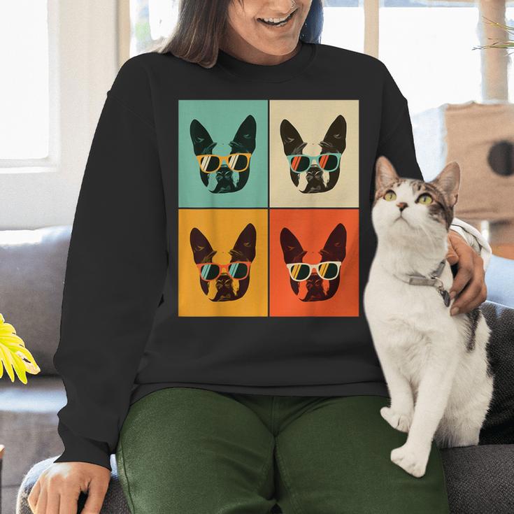 Bostie Dog Lover Boston Terrier With Sunglasses For Men Women Girls Kids Women Crewneck Sweatshirt, gift for family, gift for coworker