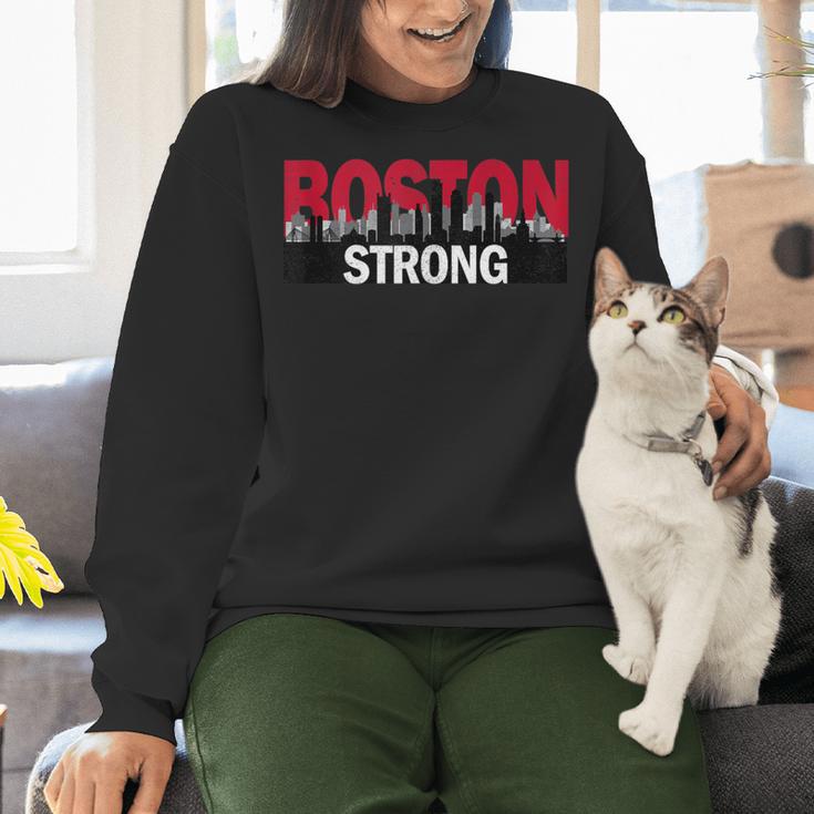 Boston Strong Logo Vintage Boston City Skyline Women Crewneck Sweatshirt, gift for family, gift for coworker