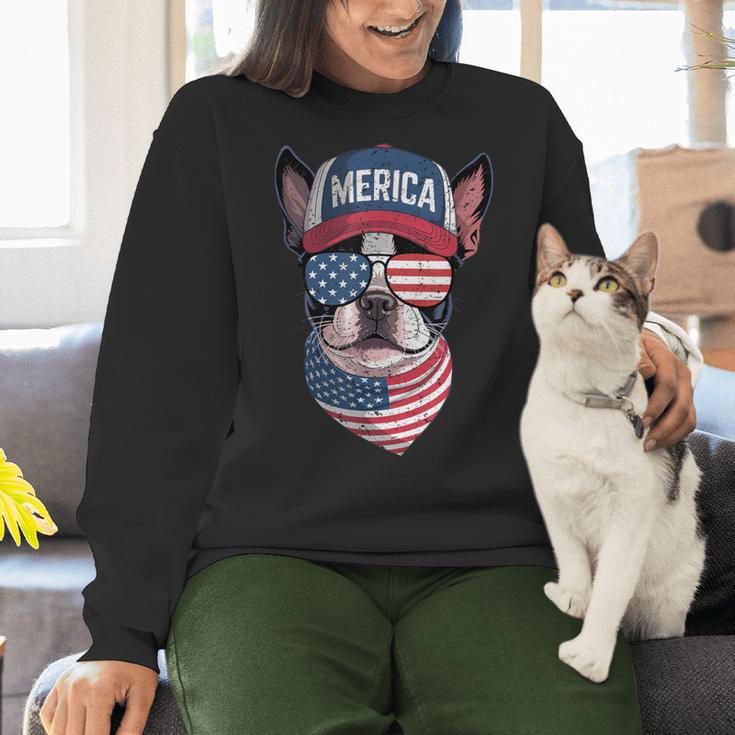 Boston Terrier 4th Of July US Merica Bostie Dog Patriotic For Men Women Kids Women Crewneck Sweatshirt, Patriotic Boston Terrier Sweatshirts, Boston Terrier 4th Of July Sweatshirts, gift for family, gift for coworker