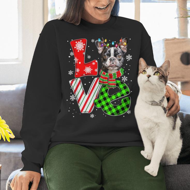 Boston Terrier Christmas Tree Lights Santa Dog Xmas For Men Women Kids Women Crewneck Sweatshirt, Boston Terrier Christmas Sweatshirts, gift for family, gift for coworker