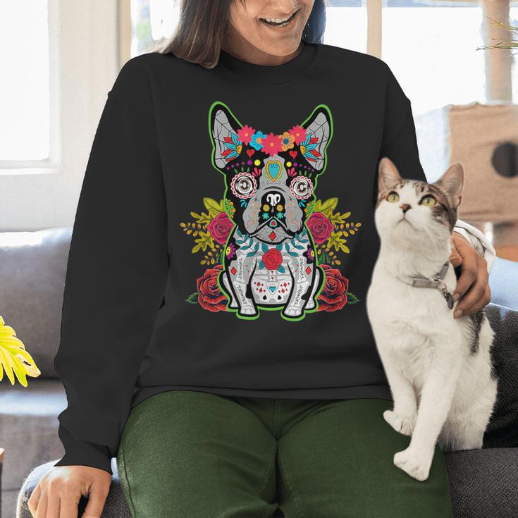 Boston Terrier Dia De Los Muertos Day Of The Dead Dog Skull For Men Women Kids Women Crewneck Sweatshirt, gift for family, gift for coworker