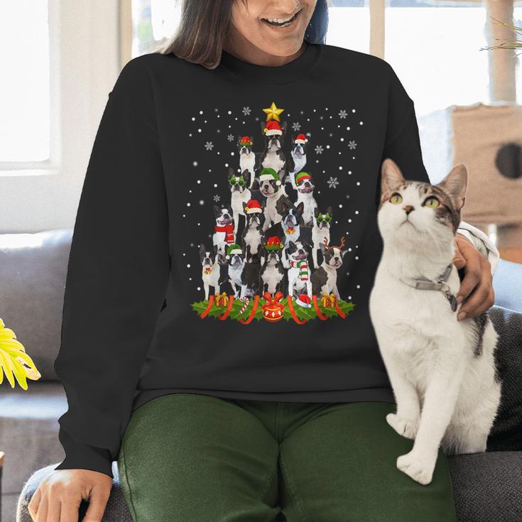 Boston Terrier Dog Christmas Tree Santa Hat Xmas Pajama Men Women Kids Women Crewneck Sweatshirt, Boston Terrier Christmas Sweatshirts, gift for family, gift for coworker