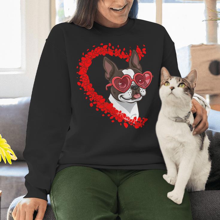 Boston Terrier Dog Mom Dad Valentine’s Day Pet Lover For Men Women Kids Women Crewneck Sweatshirt, Boston Terrier Mom Sweatshirts, Boston Terrier Dad Sweatshirts, gift for family, gift for coworker