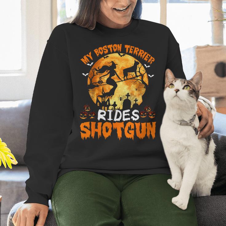 My Boston Terrier Dog Rides Shotgun Witch Halloween Men Women Women Crewneck Sweatshirt, Boston Terrier Halloween Sweatshirts, gift for family, gift for coworker