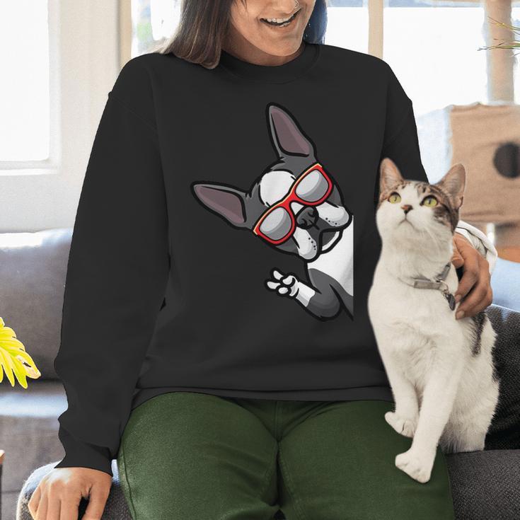 Boston Terrier Dog From Side Boston Bull Women Crewneck Sweatshirt, gift for family, gift for coworker