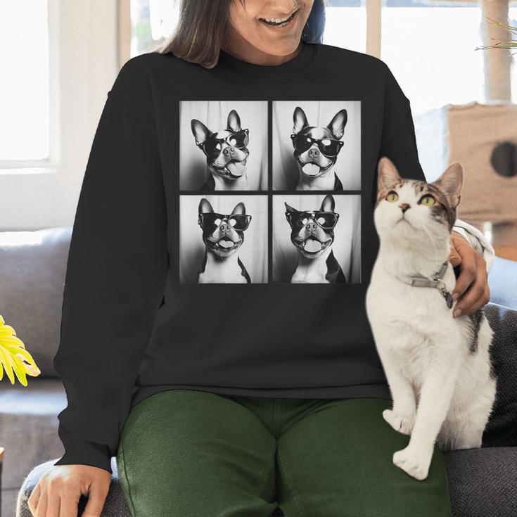 Boston Terrier Dogs With Sunglasses Photo Pets Meme Women Crewneck Sweatshirt, gift for family, gift for coworker