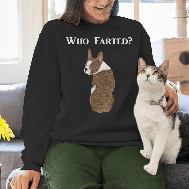 Boston Terrier Who Farted Women Crewneck Sweatshirt, gift for family, gift for coworker