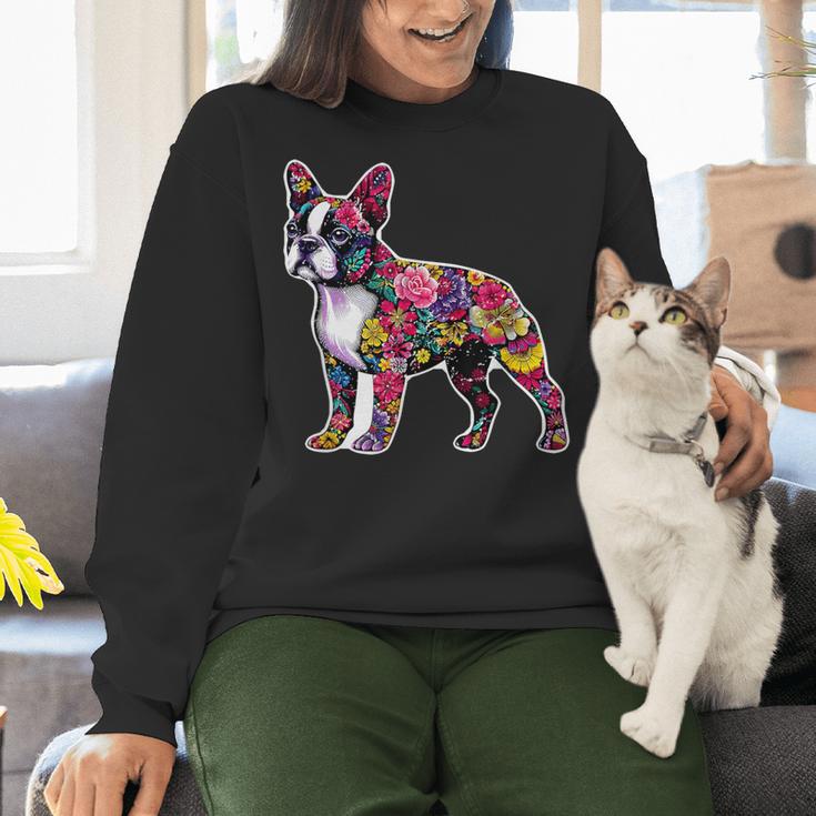 Boston Terrier Floral Dog Lover Vintage Distressed For Men Women Kids Women Crewneck Sweatshirt, gift for family, gift for coworker