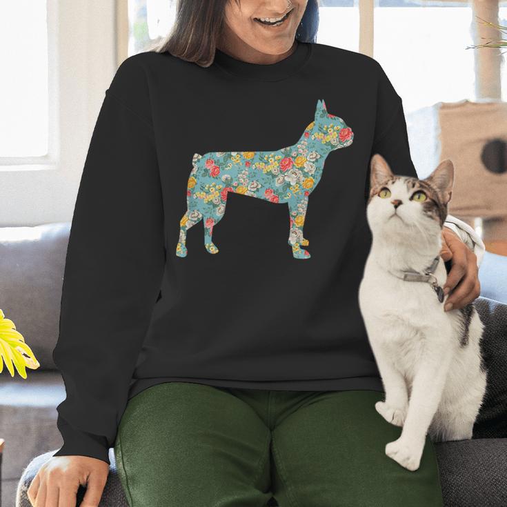 Boston Terrier Flower Silhouette Floral Dog Men Women Girls Kids Women Crewneck Sweatshirt, gift for family, gift for coworker