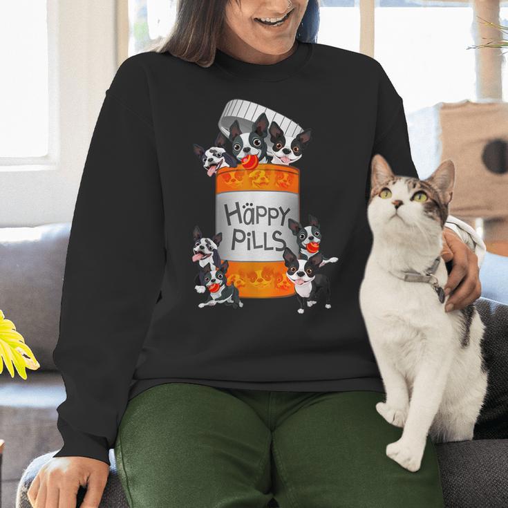 Boston Terrier Happy Pills T-Shirt Women Crewneck Sweatshirt, gift for family, gift for coworker