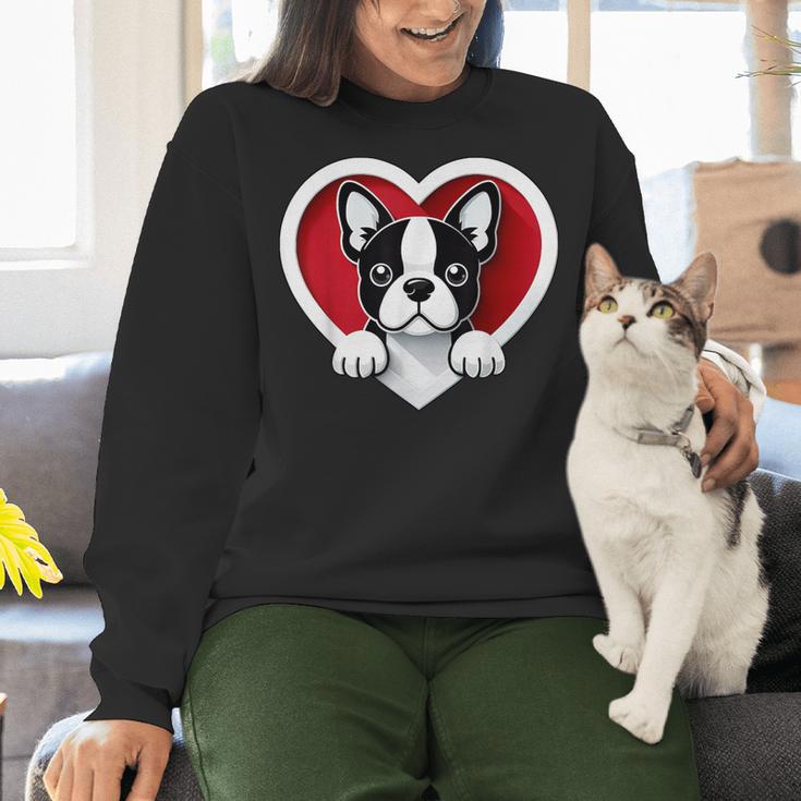 Boston Terrier Heart Cute Puppy Lover Or Dog Owner Women Crewneck Sweatshirt, gift for family, gift for coworker