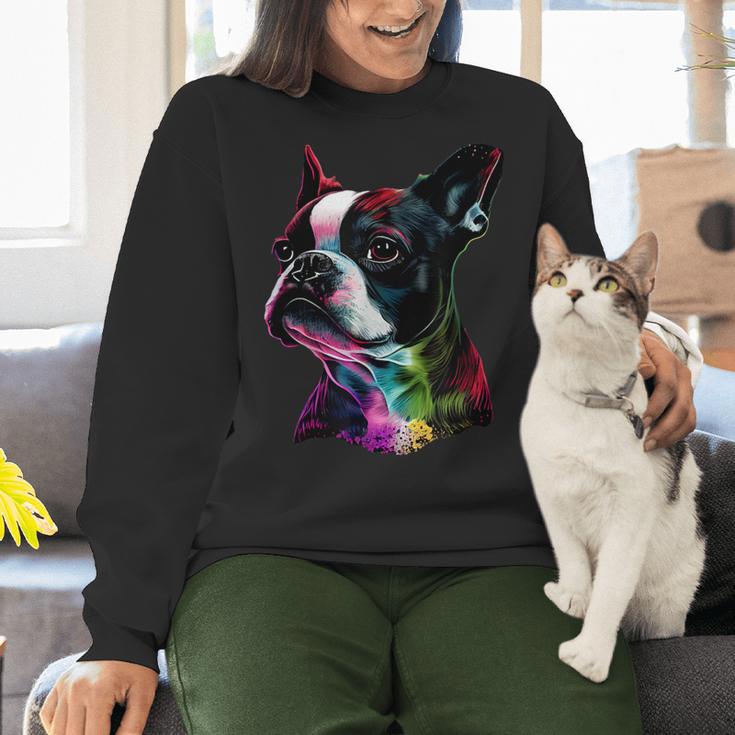 Boston Terrier Lovers Colorful Pop Art Boston Terrier Women Crewneck Sweatshirt, gift for family, gift for coworker