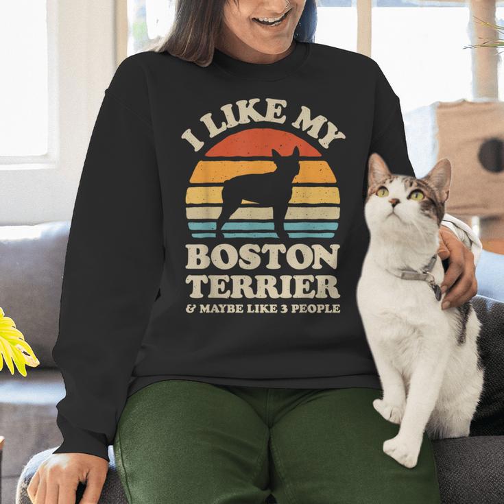 I Like My Boston Terrier And Maybe Like 3 People Dog Lover Women Crewneck Sweatshirt, gift for family, gift for coworker
