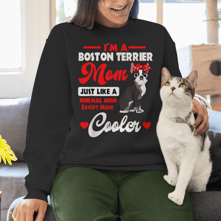 Boston Terrier Mom American Gentleman Dog Mother's Day Women Crewneck Sweatshirt, Boston Terrier Mom Sweatshirts, American Boston Terrier Sweatshirts, gift for family, gift for coworker