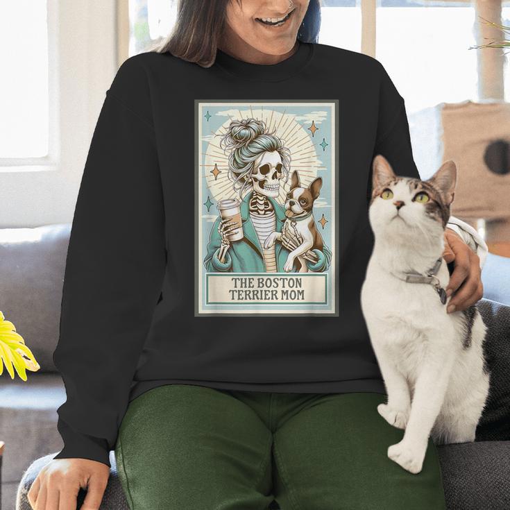 Boston Terrier Mom Skeleton Tarot Card Witch Vibes Dog Mom Women Crewneck Sweatshirt, Boston Terrier Tarot Sweatshirts, Boston Terrier Mom Sweatshirts, gift for family, gift for coworker