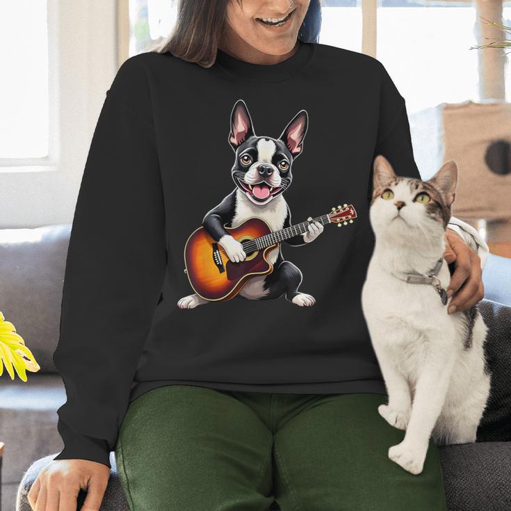 Boston Terrier Playing Guitar Boston Terrier Women Crewneck Sweatshirt, gift for family, gift for coworker