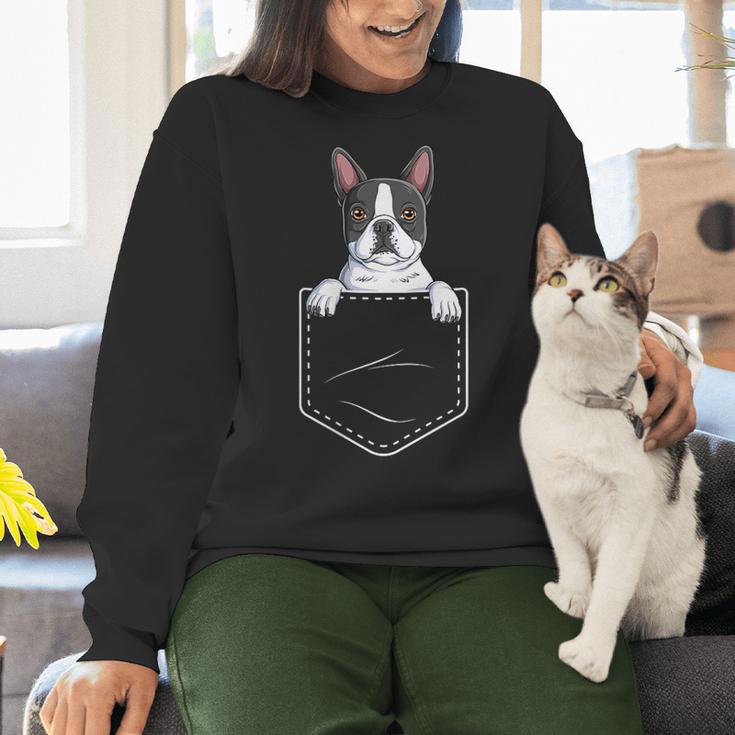 Boston Terrier In The Pocket Cute Boston Terrier Dog Lovers For Men Women Girls Kids Women Crewneck Sweatshirt, gift for family, gift for coworker