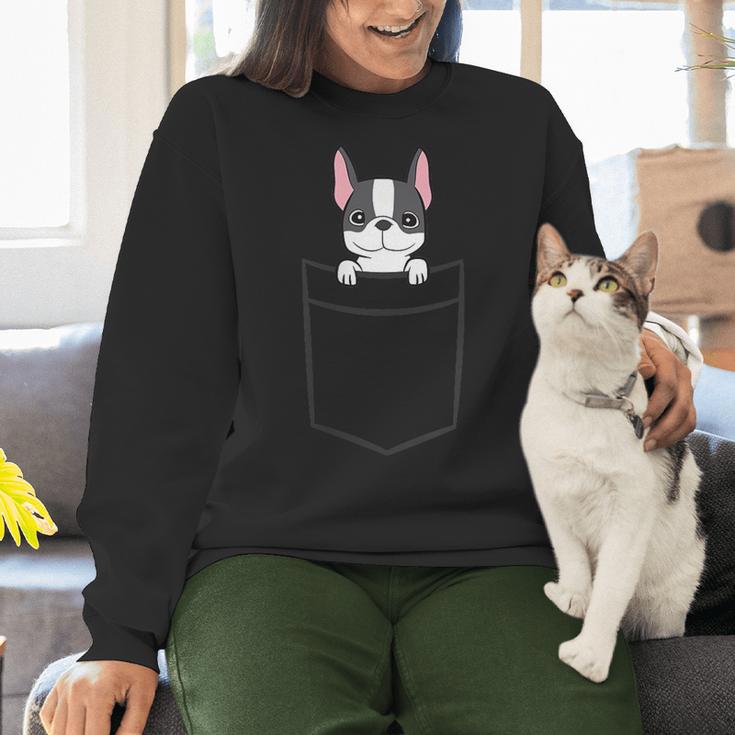 Boston Terrier In The Pocket Cute Boston Terrier Dog For Men Women Girls Kids Women Crewneck Sweatshirt, gift for family, gift for coworker