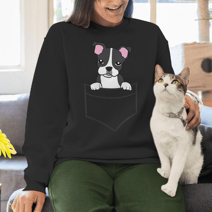 Boston Terrier In The Pocket Cute Pocket Boston Terrier Women Crewneck Sweatshirt, gift for family, gift for coworker