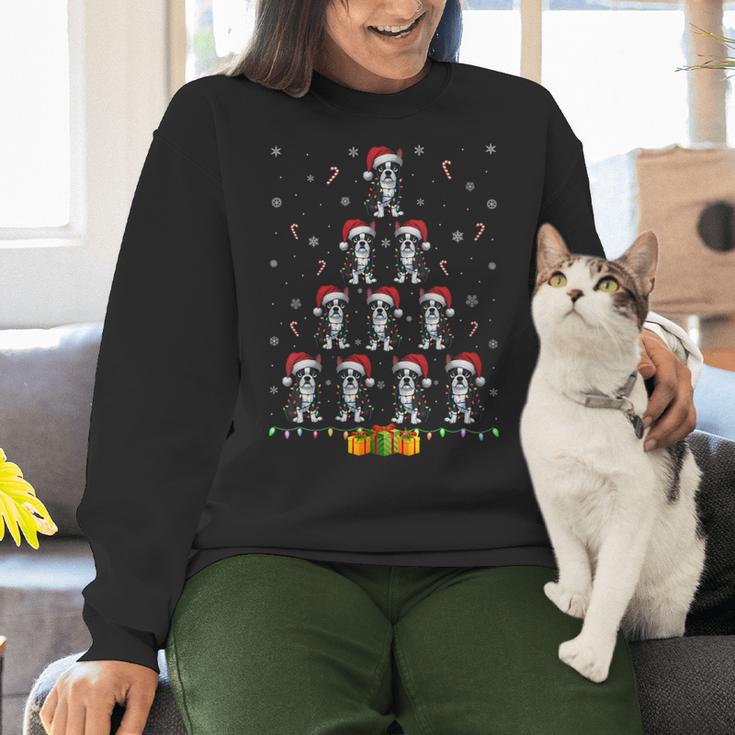 Boston Terrier Santa Hat Xmas Light Men Women Christmas Tree Women Crewneck Sweatshirt, Boston Terrier Christmas Sweatshirts, gift for family, gift for coworker