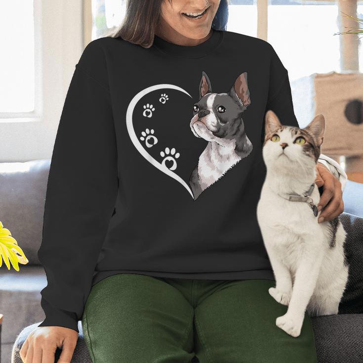 Boston Terrier Shirts For Women Girls Kids Heart Cute Women Crewneck Sweatshirt, gift for family, gift for coworker