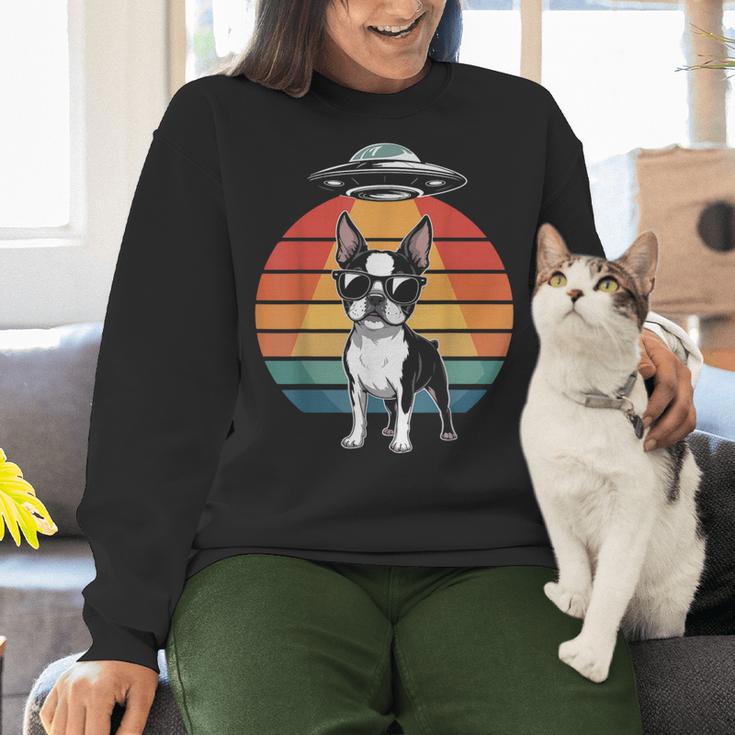 Boston Terrier UFO Alien Boston Terrier Dog Mom Dad Women Crewneck Sweatshirt, Boston Terrier Mom Sweatshirts, Boston Terrier Dad Sweatshirts, gift for family, gift for coworker
