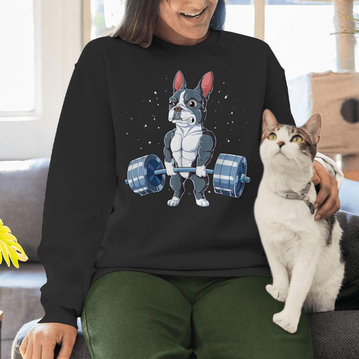 Boston Terrier Weightlifting Deadlift Men Fitness Gym Women Crewneck Sweatshirt, Boston Terrier Gym Sweatshirts, gift for family, gift for coworker