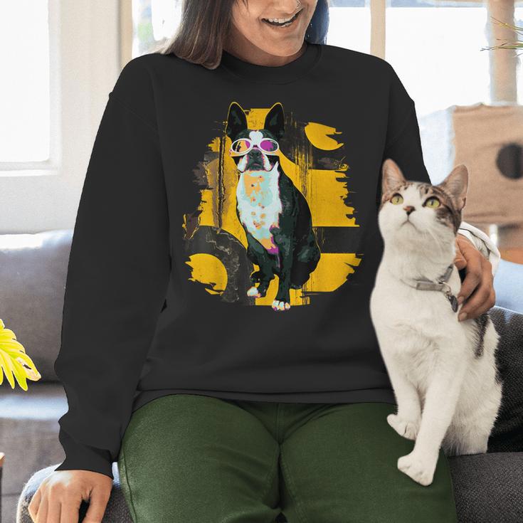 Boston Terrier s Mid-Century Modern Art s Street Grunge Women Crewneck Sweatshirt, gift for family, gift for coworker
