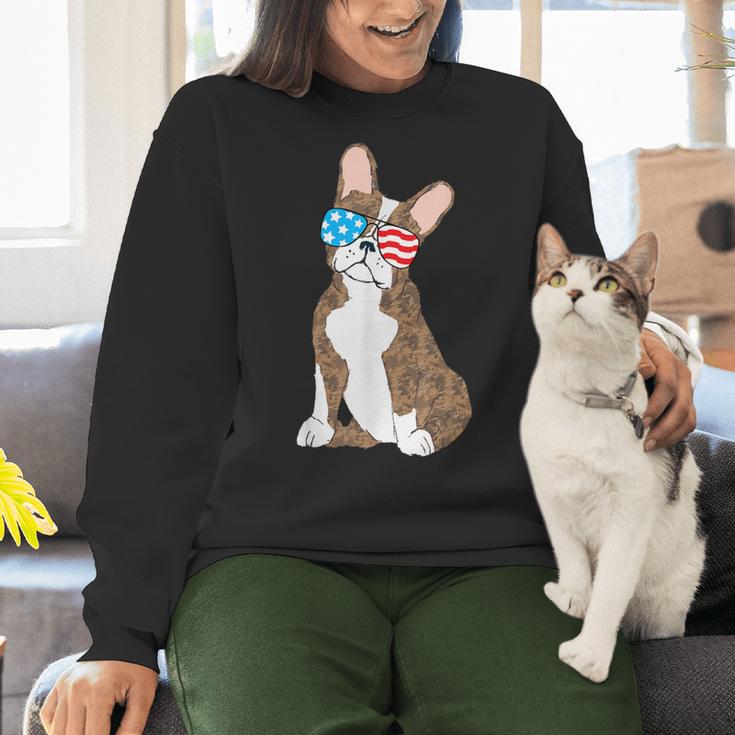 Brindle Boston Terrier Dog Patriotic Shirt USA Flag Women Crewneck Sweatshirt, Patriotic Boston Terrier Sweatshirts, gift for family, gift for coworker