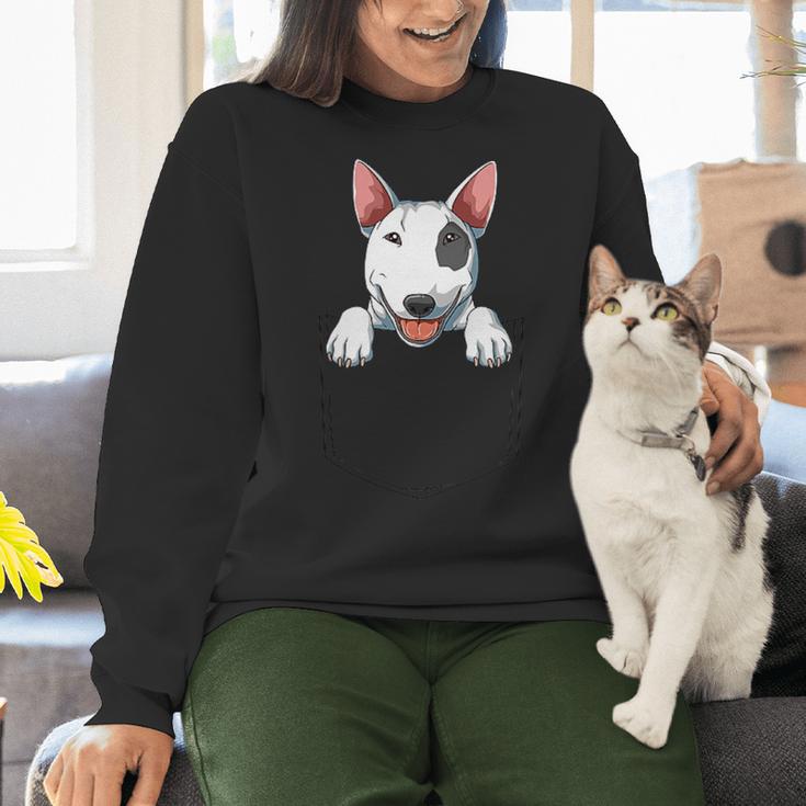 Bull Terrier Pocket Bull Terrier Peeking Out Pocket Women Crewneck Sweatshirt, gift for family, gift for coworker