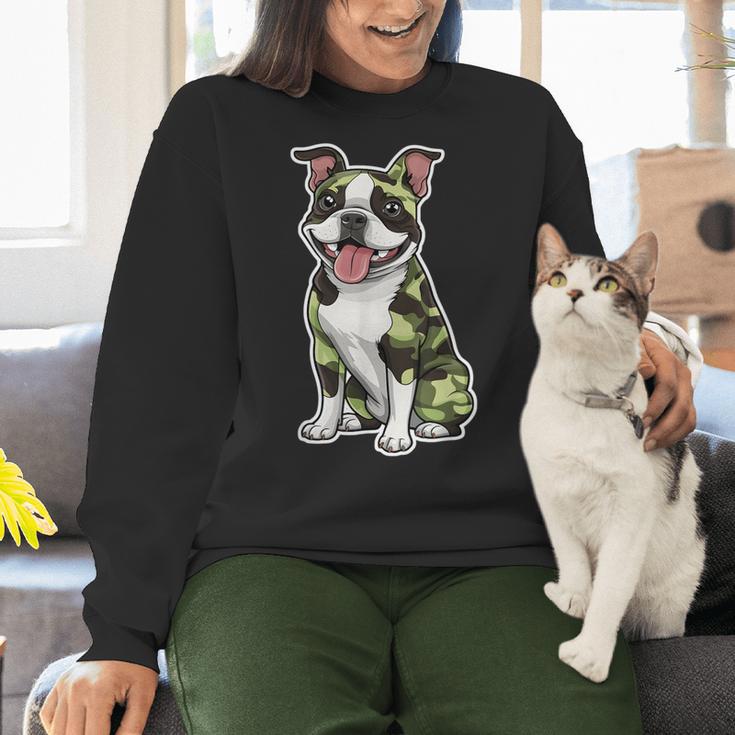 Camo Boston Terrier Pet Owner Camouflage Dog Lover Women Crewneck Sweatshirt, gift for family, gift for coworker