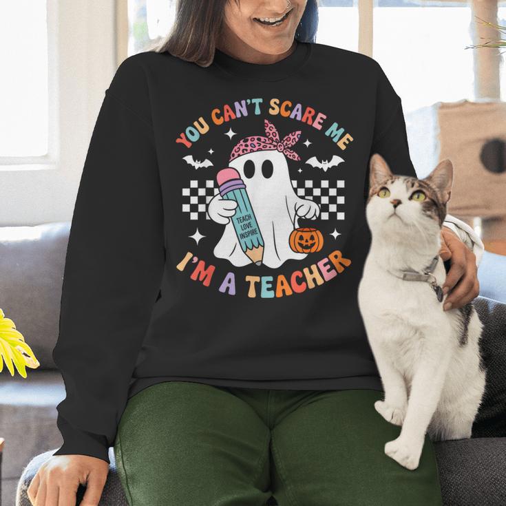 You Can't Scare Me I'm A Teacher Ghost Happy Halloween Women Crewneck Sweatshirt, gift for family, gift for coworker