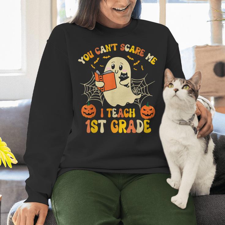 You Can't Scare Me I Teach First Grade Halloween Teacher Women Crewneck Sweatshirt, First Grade Teacher Sweatshirts, gift for family, gift for coworker