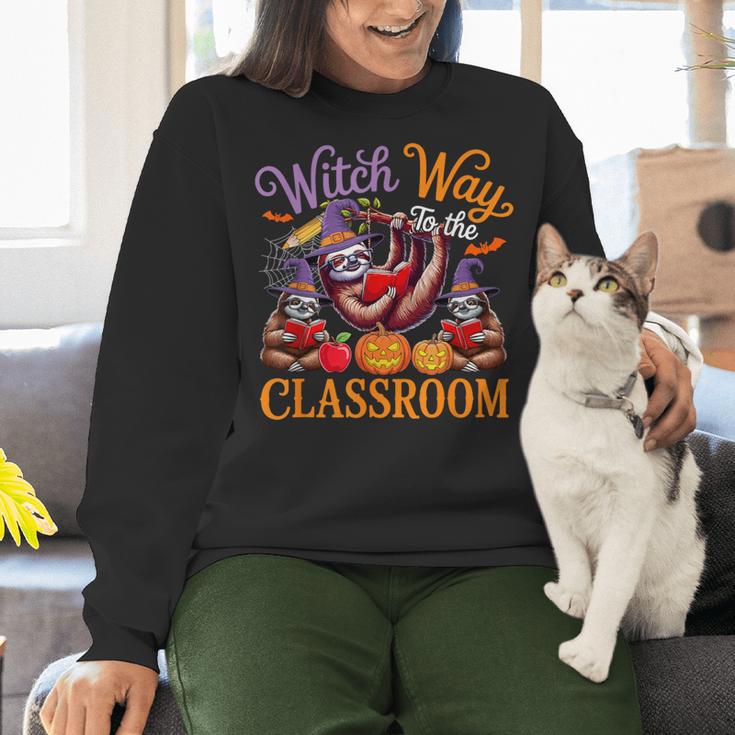 Way To Classroom Halloween Witch Three Cute Sloths Teacher Women Crewneck Sweatshirt, gift for family, gift for coworker