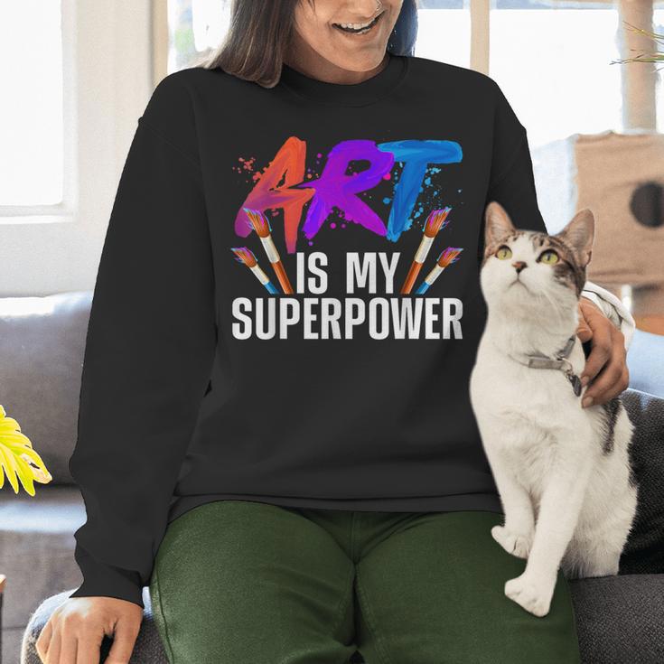 Cool Art For Men Women Art Teacher Artist Painter Superpower Women Crewneck Sweatshirt, gift for family, gift for coworker