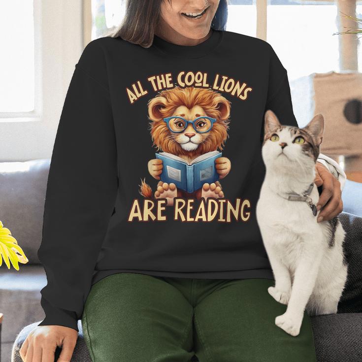 All The Cool Lions Are Reading Lion Teacher Men Women Kids Women Crewneck Sweatshirt, gift for family, gift for coworker